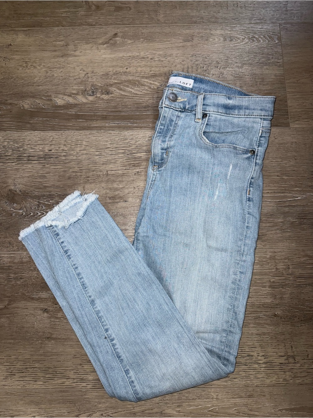 LOFT Light Blue Frayed Hem Ankle Modern Skinny Jeans